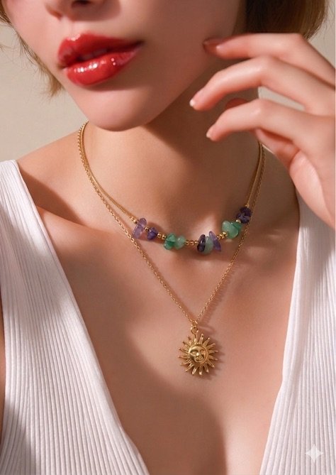 Collar piedras con dije sol