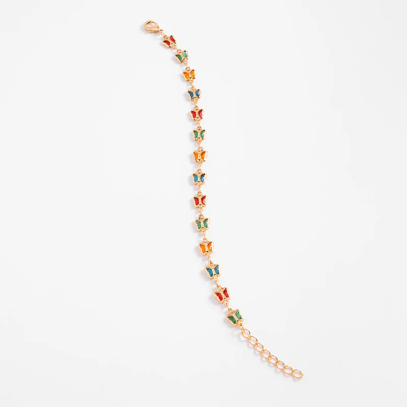 Pulsera de mariposas multicolor con baño de oro 18k