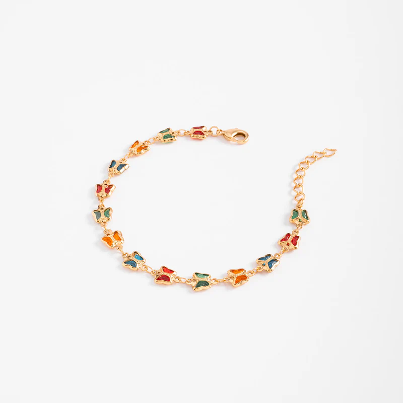 Pulsera de mariposas multicolor con baño de oro 18k