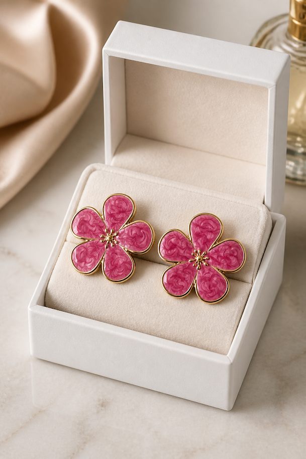 aretes flores rosas